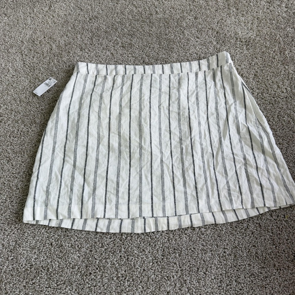 Old Navy Skirt Womens Large White Striped A-Line Mini Linen Blend Summer Casual